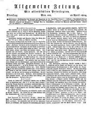 Allgemeine Zeitung Dienstag 12. April 1814