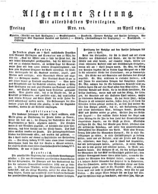 Allgemeine Zeitung Freitag 22. April 1814