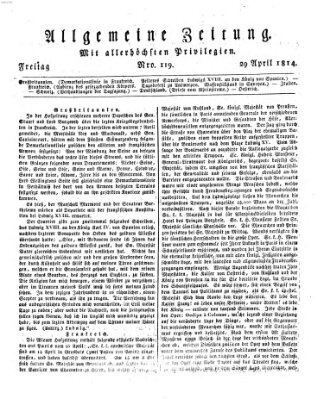 Allgemeine Zeitung Freitag 29. April 1814