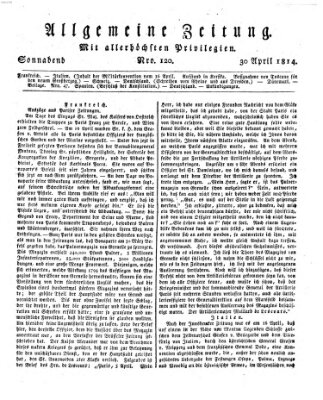 Allgemeine Zeitung Samstag 30. April 1814