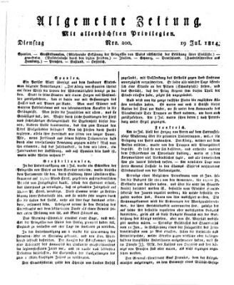 Allgemeine Zeitung Dienstag 19. Juli 1814