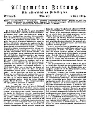 Allgemeine Zeitung Mittwoch 3. August 1814