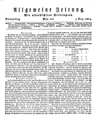 Allgemeine Zeitung Donnerstag 4. August 1814