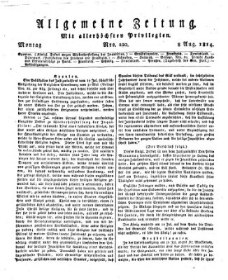 Allgemeine Zeitung Montag 8. August 1814