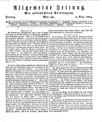 Allgemeine Zeitung Freitag 19. August 1814