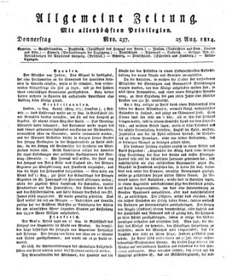 Allgemeine Zeitung Donnerstag 25. August 1814