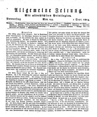 Allgemeine Zeitung Donnerstag 1. September 1814