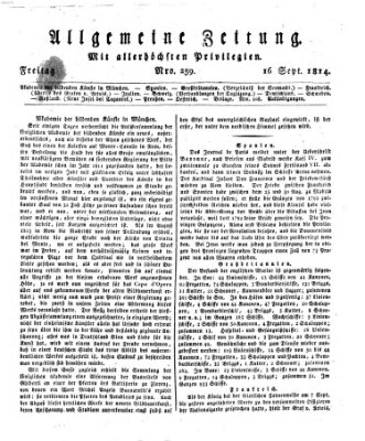 Allgemeine Zeitung Freitag 16. September 1814