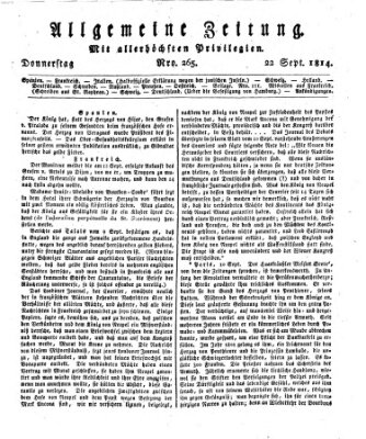 Allgemeine Zeitung Donnerstag 22. September 1814