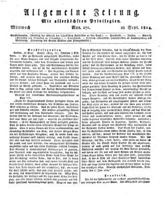 Allgemeine Zeitung Mittwoch 28. September 1814