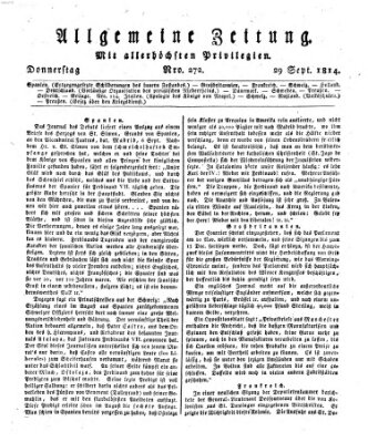 Allgemeine Zeitung Donnerstag 29. September 1814