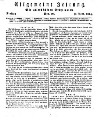 Allgemeine Zeitung Freitag 30. September 1814