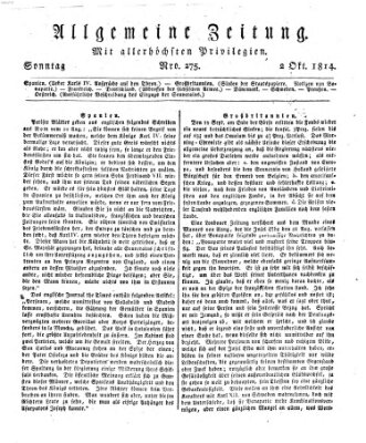 Allgemeine Zeitung Sonntag 2. Oktober 1814