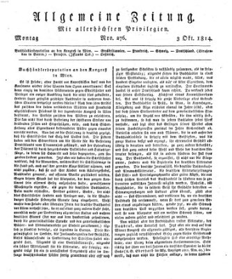 Allgemeine Zeitung Montag 3. Oktober 1814