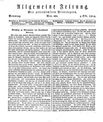 Allgemeine Zeitung Sonntag 9. Oktober 1814