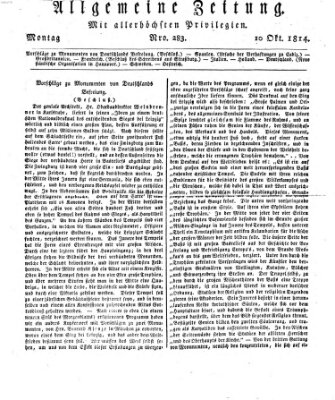 Allgemeine Zeitung Montag 10. Oktober 1814