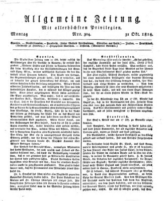 Allgemeine Zeitung Montag 31. Oktober 1814