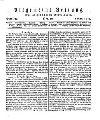 Allgemeine Zeitung Dienstag 1. November 1814