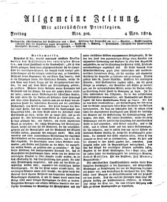 Allgemeine Zeitung Freitag 4. November 1814