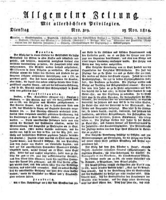 Allgemeine Zeitung Dienstag 15. November 1814