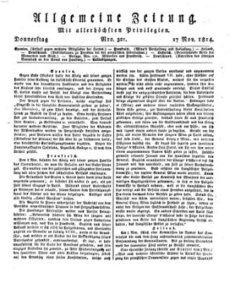 Allgemeine Zeitung Donnerstag 17. November 1814