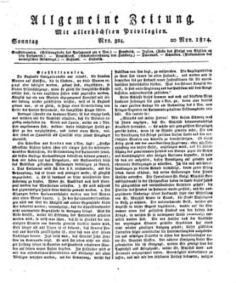 Allgemeine Zeitung Sonntag 20. November 1814