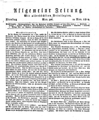 Allgemeine Zeitung Dienstag 22. November 1814