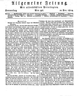 Allgemeine Zeitung Donnerstag 22. Dezember 1814