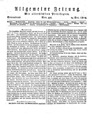 Allgemeine Zeitung Samstag 24. Dezember 1814