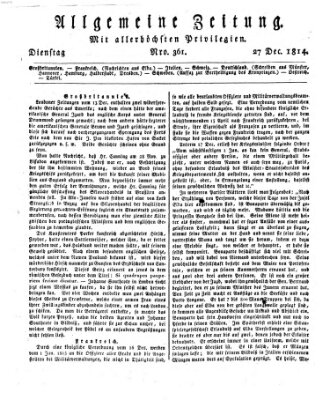 Allgemeine Zeitung Dienstag 27. Dezember 1814