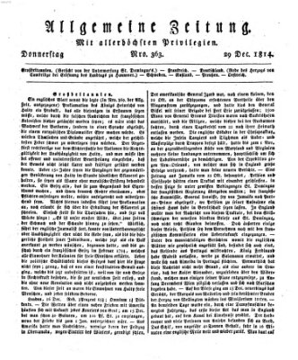 Allgemeine Zeitung Donnerstag 29. Dezember 1814