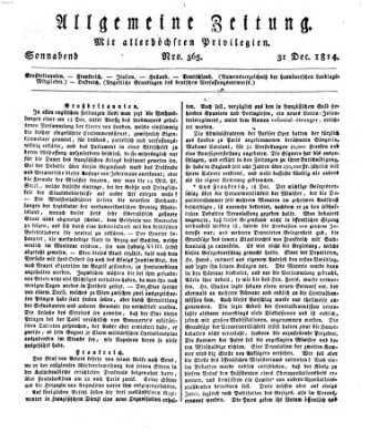 Allgemeine Zeitung Samstag 31. Dezember 1814