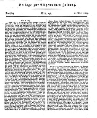 Allgemeine Zeitung Dienstag 22. November 1814