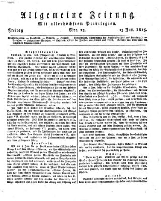 Allgemeine Zeitung Freitag 13. Januar 1815