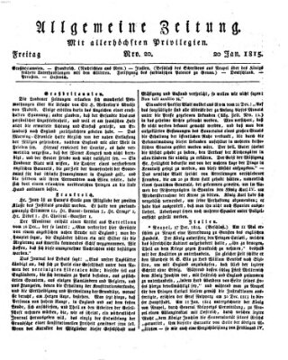 Allgemeine Zeitung Freitag 20. Januar 1815