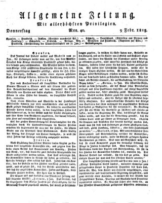 Allgemeine Zeitung Donnerstag 9. Februar 1815