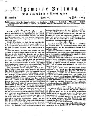 Allgemeine Zeitung Mittwoch 15. Februar 1815