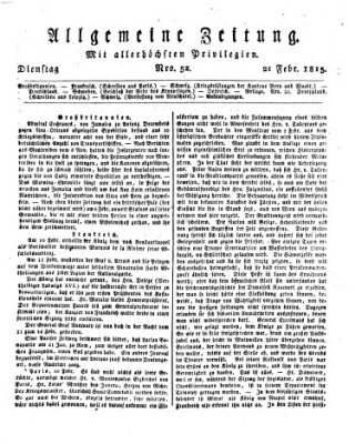 Allgemeine Zeitung Dienstag 21. Februar 1815