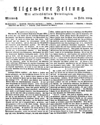 Allgemeine Zeitung Mittwoch 22. Februar 1815