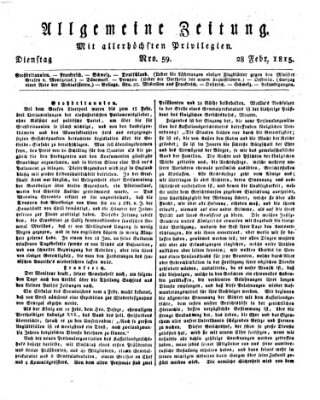 Allgemeine Zeitung Dienstag 28. Februar 1815