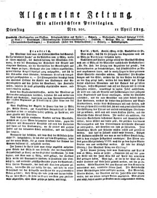 Allgemeine Zeitung Dienstag 11. April 1815