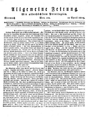 Allgemeine Zeitung Mittwoch 12. April 1815