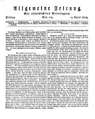 Allgemeine Zeitung Freitag 14. April 1815