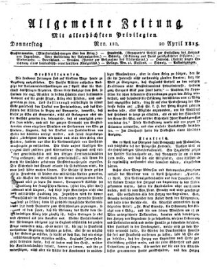 Allgemeine Zeitung Donnerstag 20. April 1815