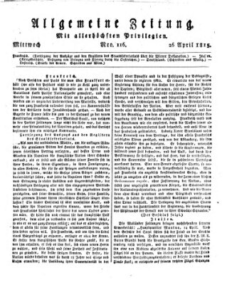 Allgemeine Zeitung Mittwoch 26. April 1815