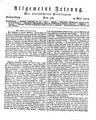 Allgemeine Zeitung Donnerstag 18. Mai 1815