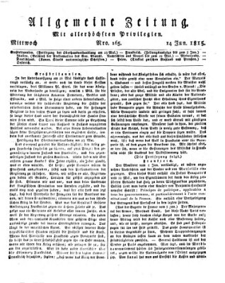 Allgemeine Zeitung Mittwoch 14. Juni 1815