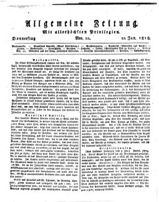 Allgemeine Zeitung Donnerstag 22. Januar 1818