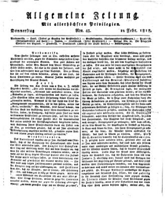 Allgemeine Zeitung Donnerstag 12. Februar 1818