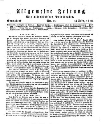 Allgemeine Zeitung Samstag 14. Februar 1818